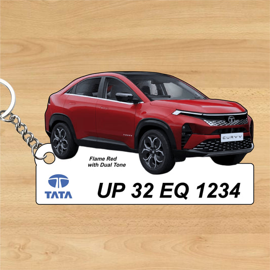 Curvv - Personalized Tata Car Keychain - Wood, Acrylic, Metal Printed