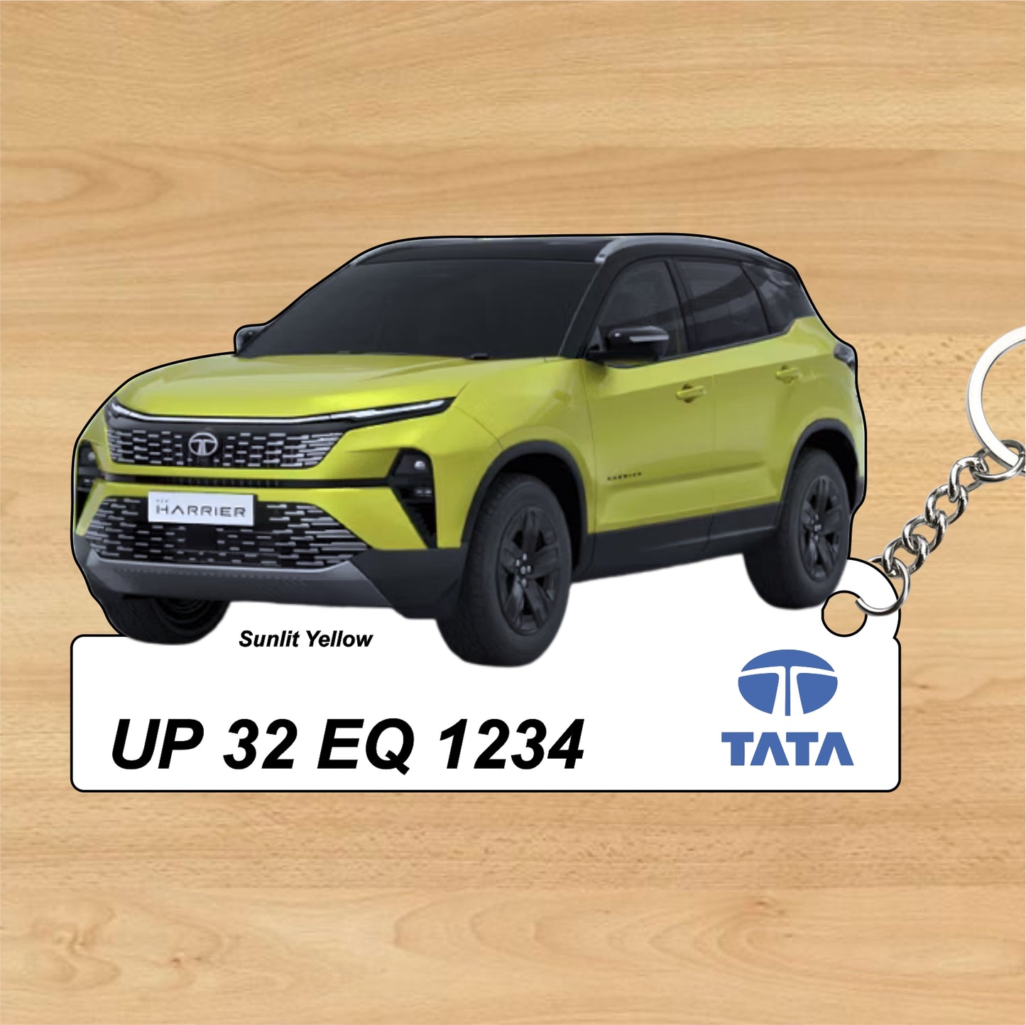 Harrier - Personalized Tata Car Keychain - Wood, Acrylic, Metal Printed