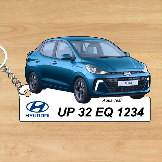 Aura - Personalized Hyundai Car Keychain - Wood, Acrylic, Metal Printed