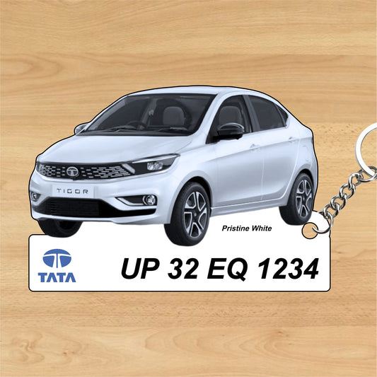 Tigor - Personalized Tata Car Keychain - Wood, Acrylic, Metal Printed