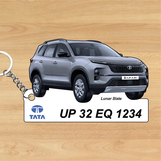 Safari - Personalized Tata Car Keychain - Wood, Acrylic, Metal Printed