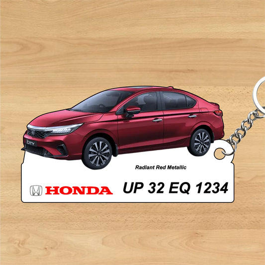 City 5th Gen - Personalized Honda Car Keychain - Wood, Acrylic, Metal Printed