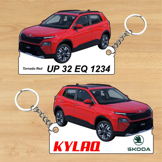 Kylaq - Personalized Skoda Car Keychain - Wood, Acrylic, Metal Printed