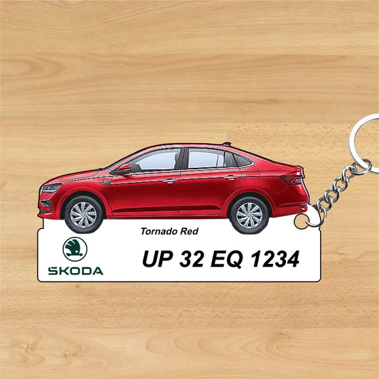 Slavia - Personalized Skoda Car Keychain - Wood, Acrylic, Metal Printed