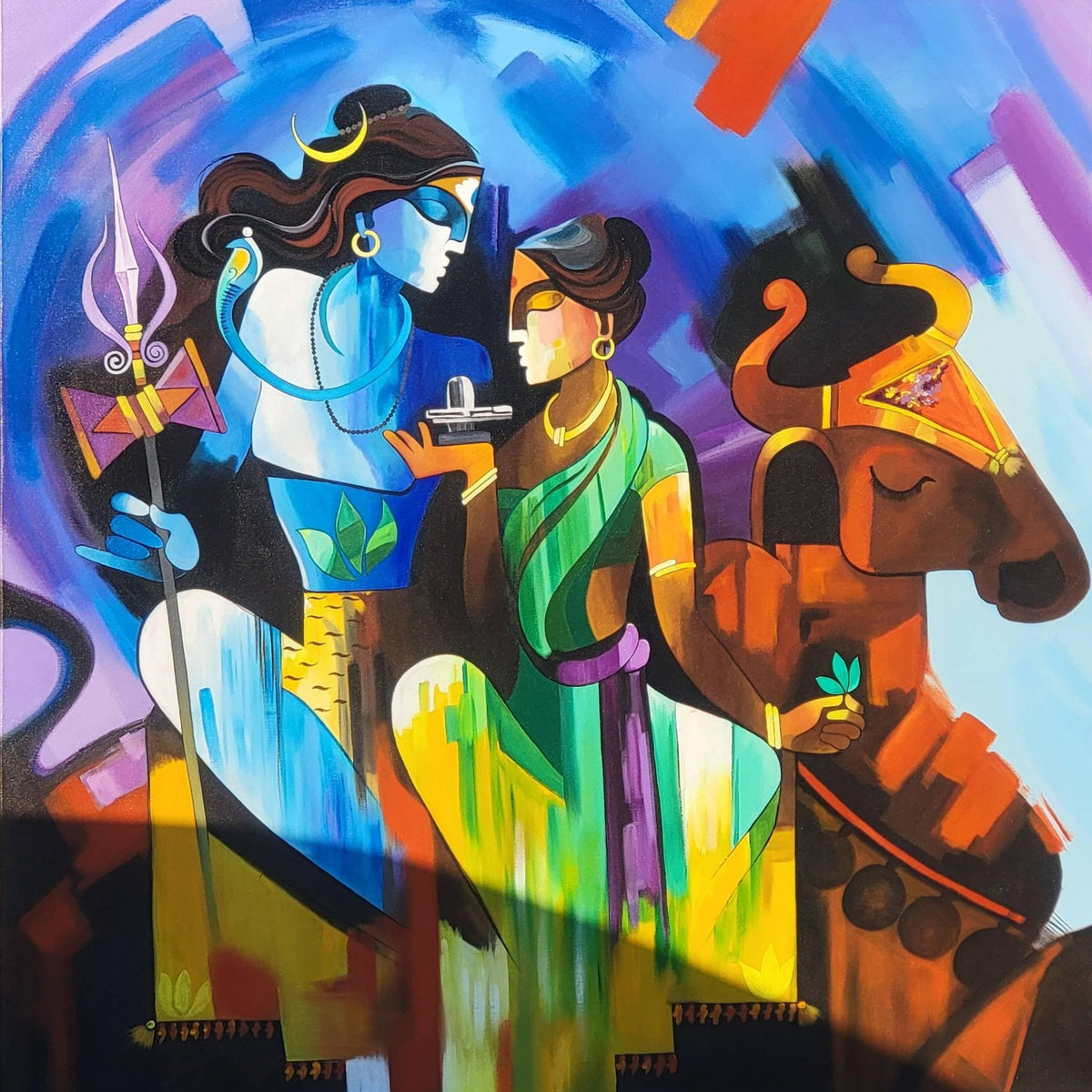 Shiva Parvati with Nandi Abstract Acrylic Wall Art