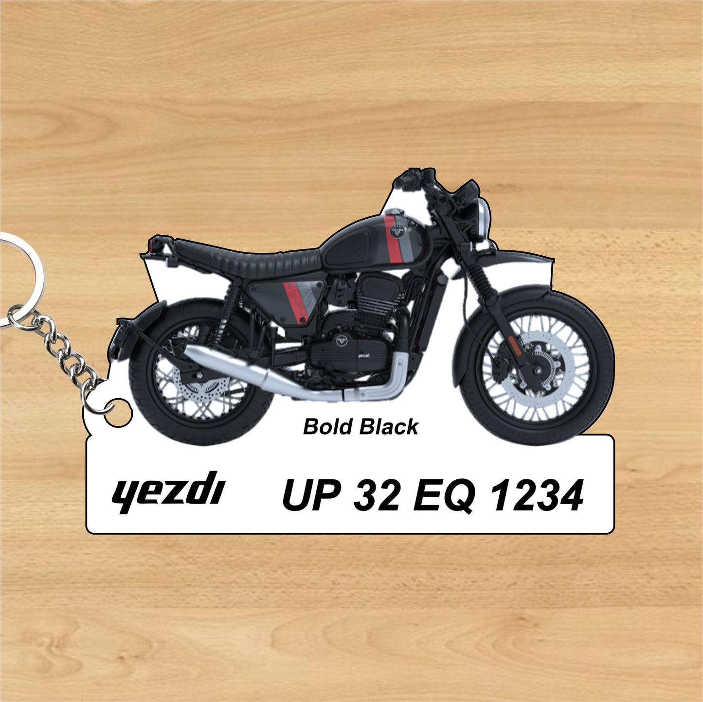 Yezdi Scrambler - Personalized Jawa Keychain - Wood, Acrylic, Metal Printed
