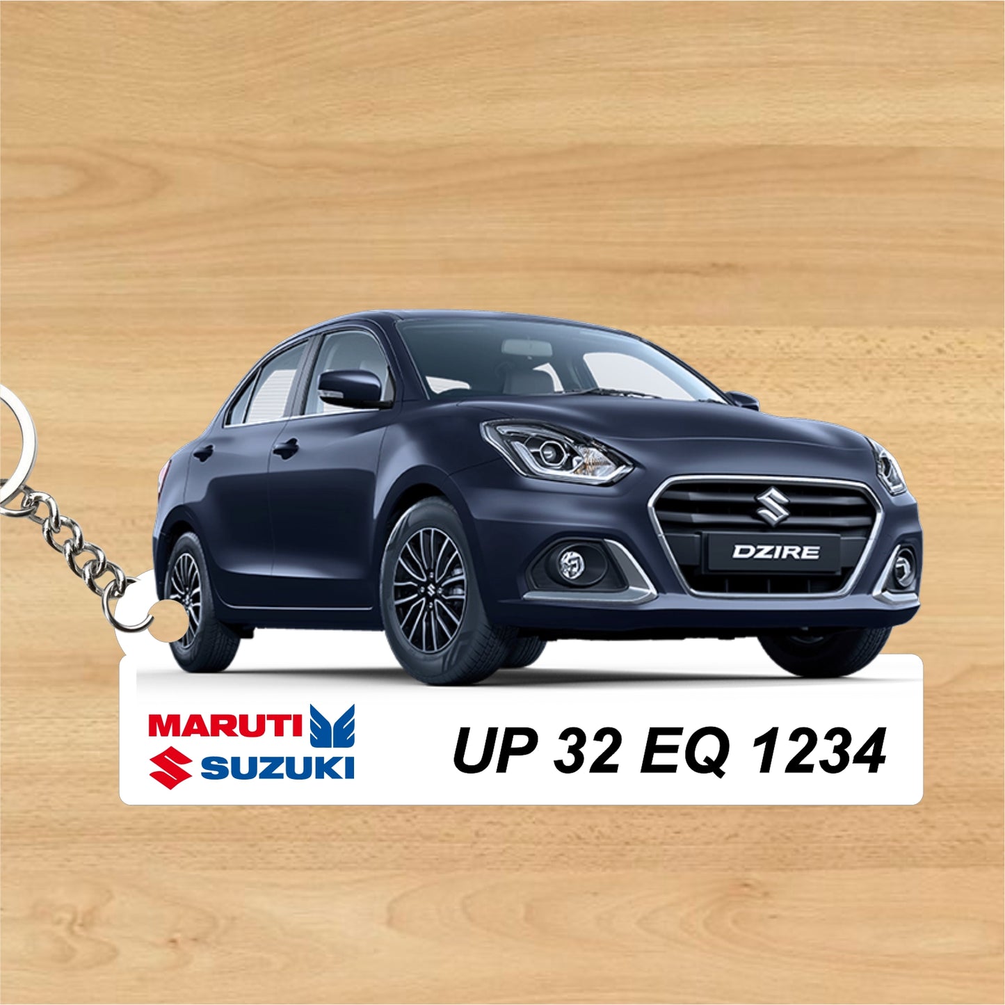 Dzire - Personalized Maruti Suzuki Keychain - Wood, Acrylic, Metal Printed