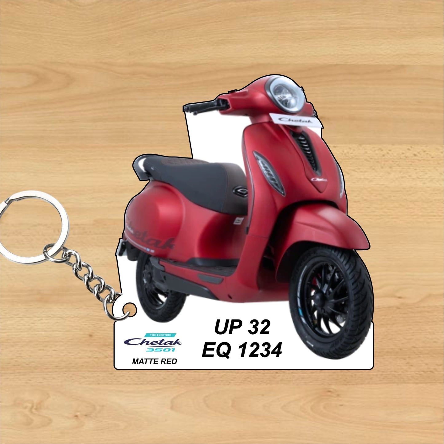 CHETAK 3501 - Personalized Bajaj Scooter Keychain - Wood, Acrylic, Metal Printed