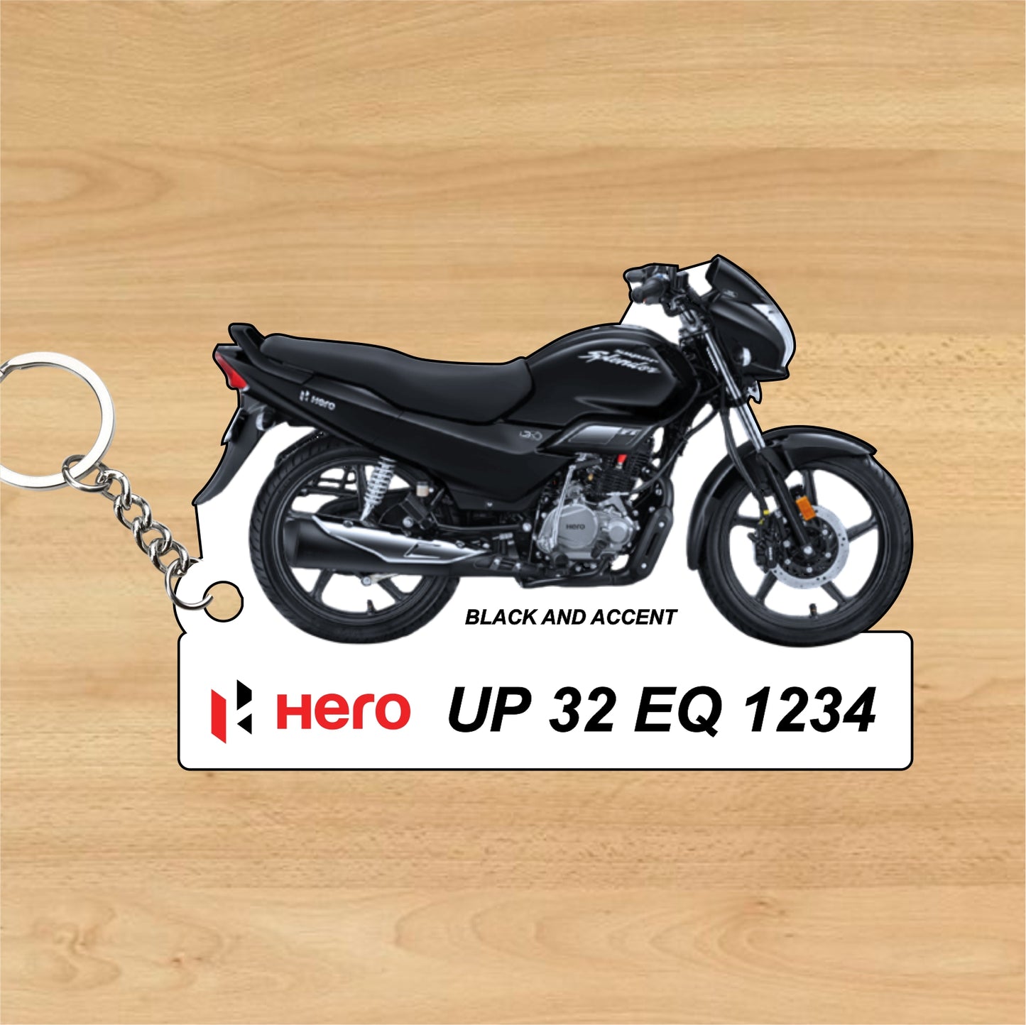 Hero Super Splendor 125cc - Personalized Hero Keychain - Wood, Acrylic, Metal Printed