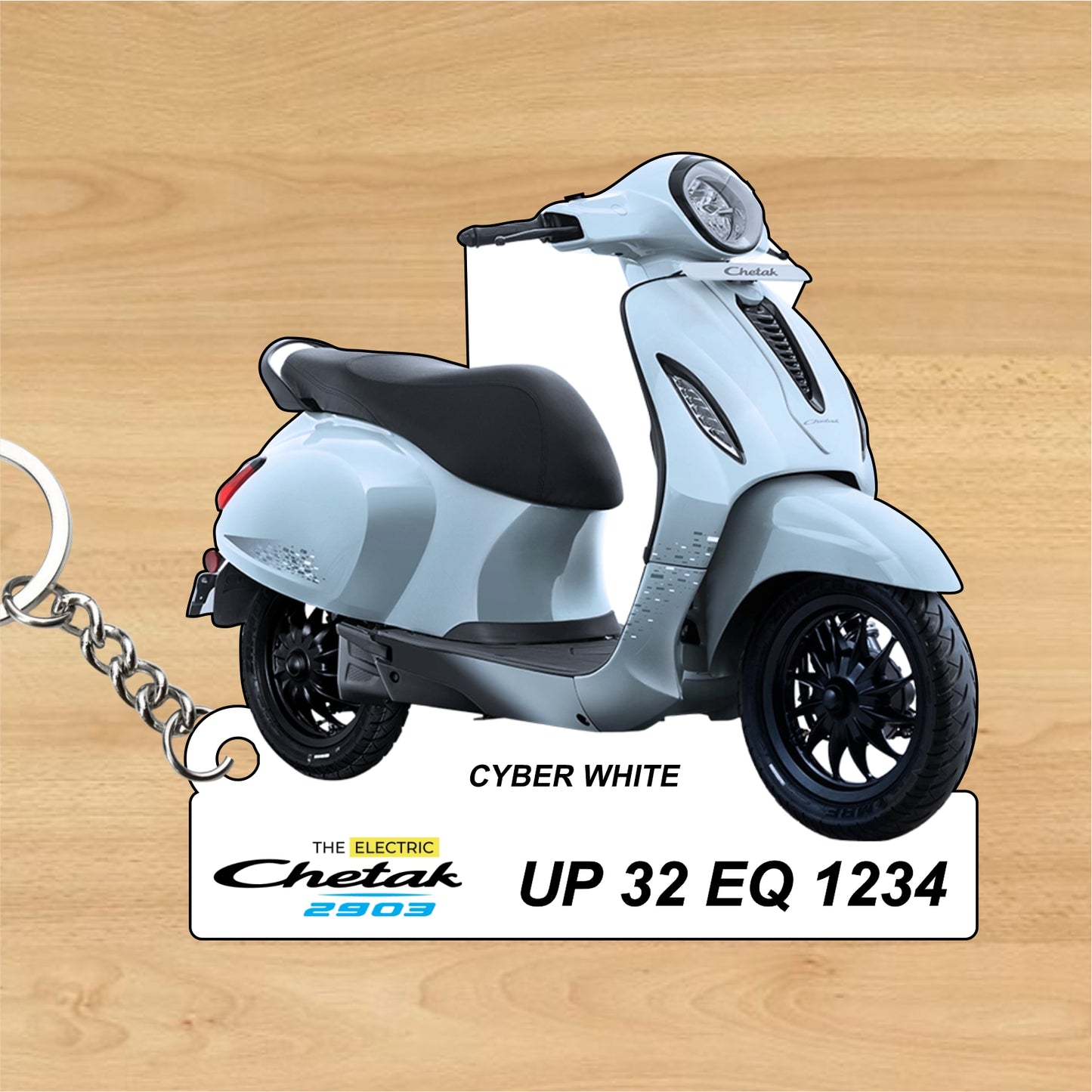 CHETAK 2903 - Personalized Bajaj Scooter Keychain - Wood, Acrylic, Metal Printed