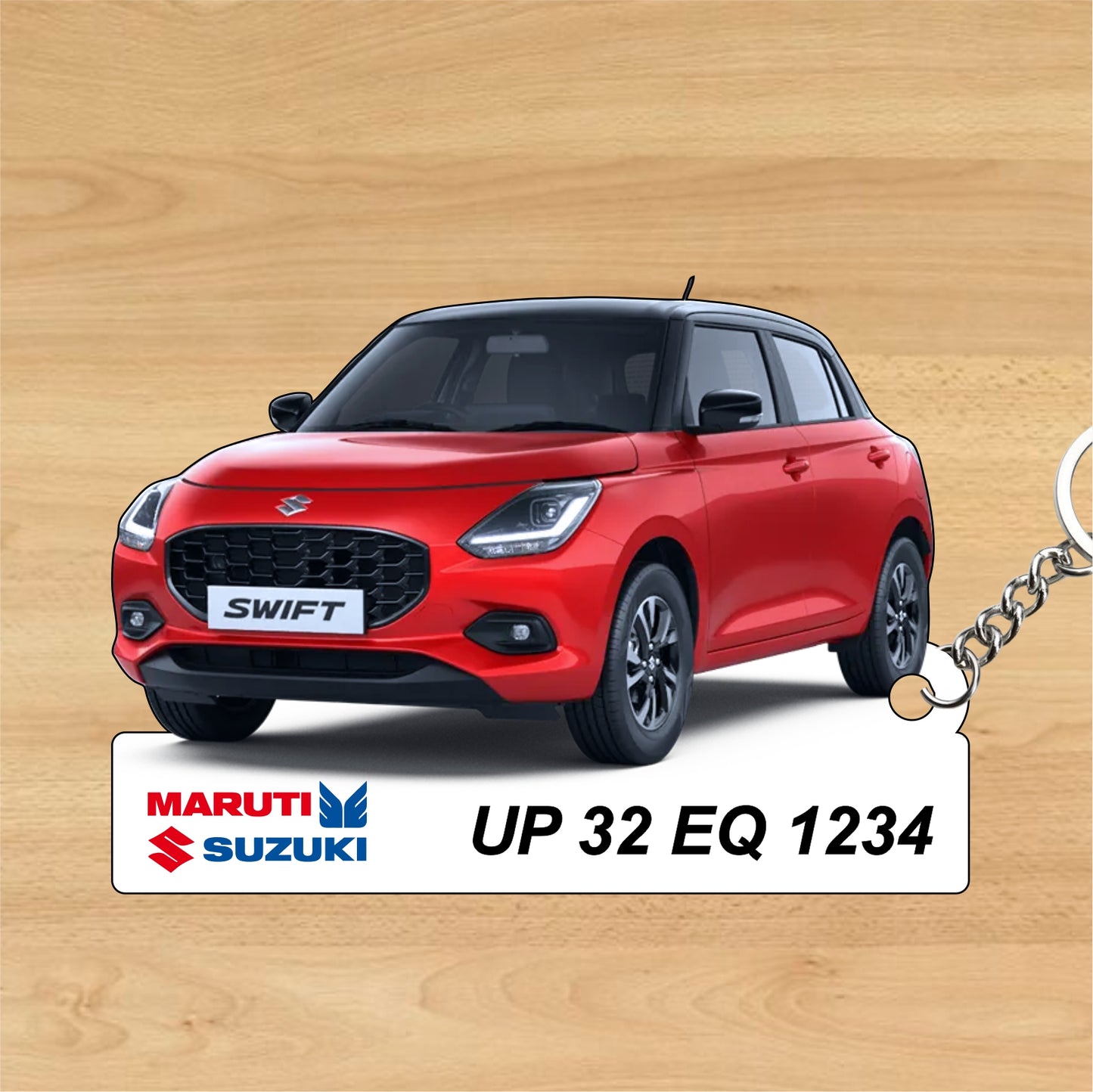Swift - Personalized Maruti Suzuki Keychain - Wood, Acrylic, Metal Printed