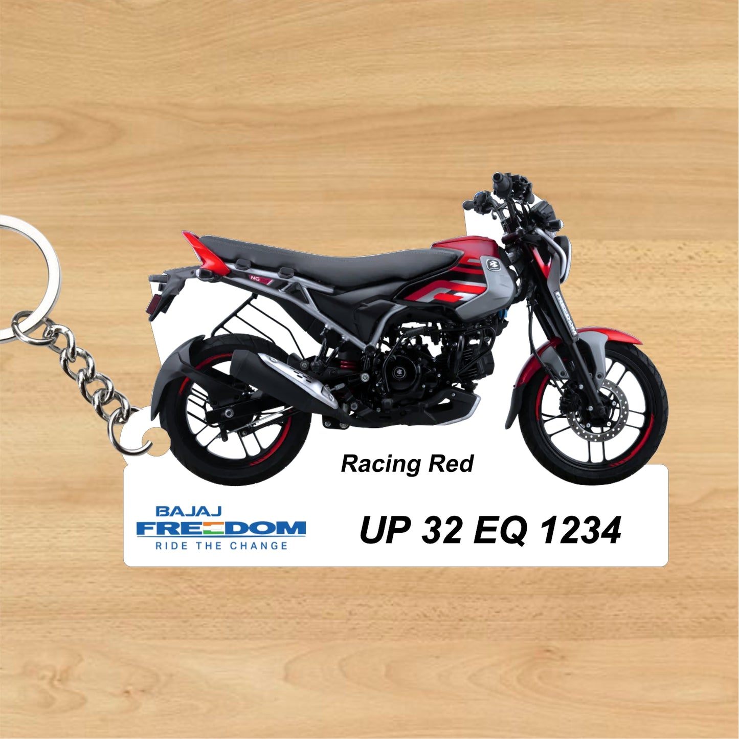 Freedom 125cc - Personalized Bajaj Keychain - Wood, Acrylic, Metal Printed
