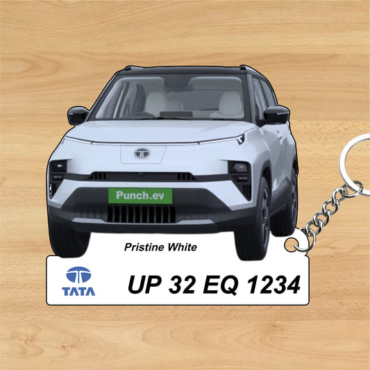 Punch EV - Personalized Tata Electric Car Keychain - Wood, Acrylic, Metal Printed