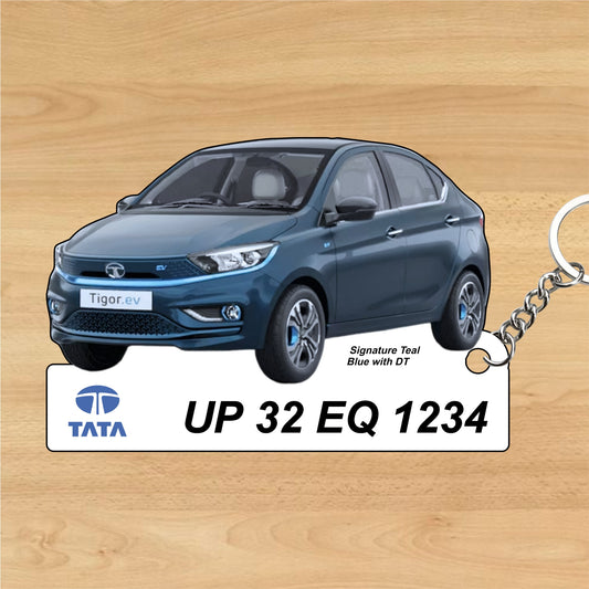 Tigor EV - Personalized Tata Electric Car Keychain - Wood, Acrylic, Metal Printed