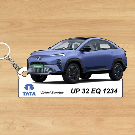 Curvv.ev - Personalized Tata (Electric) Keychain - Wood, Acrylic, Metal Printed
