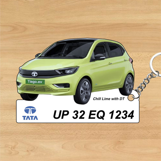 Tiago EV - Personalized Tata Electric Car Keychain - Wood, Acrylic, Metal Printed