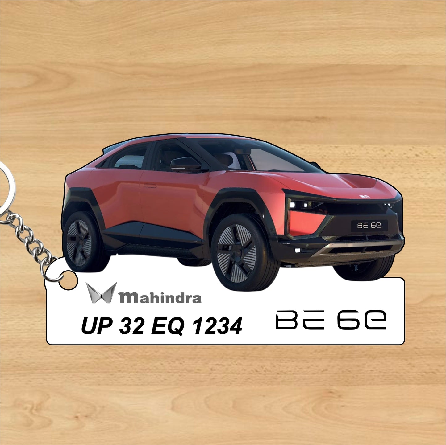 BE 6e - Personalized Mahindra Car Keychain - Wood, Acrylic, Metal Printed