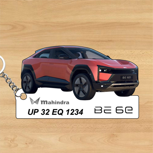 BE 6e - Personalized Mahindra Car Keychain - Wood, Acrylic, Metal Printed