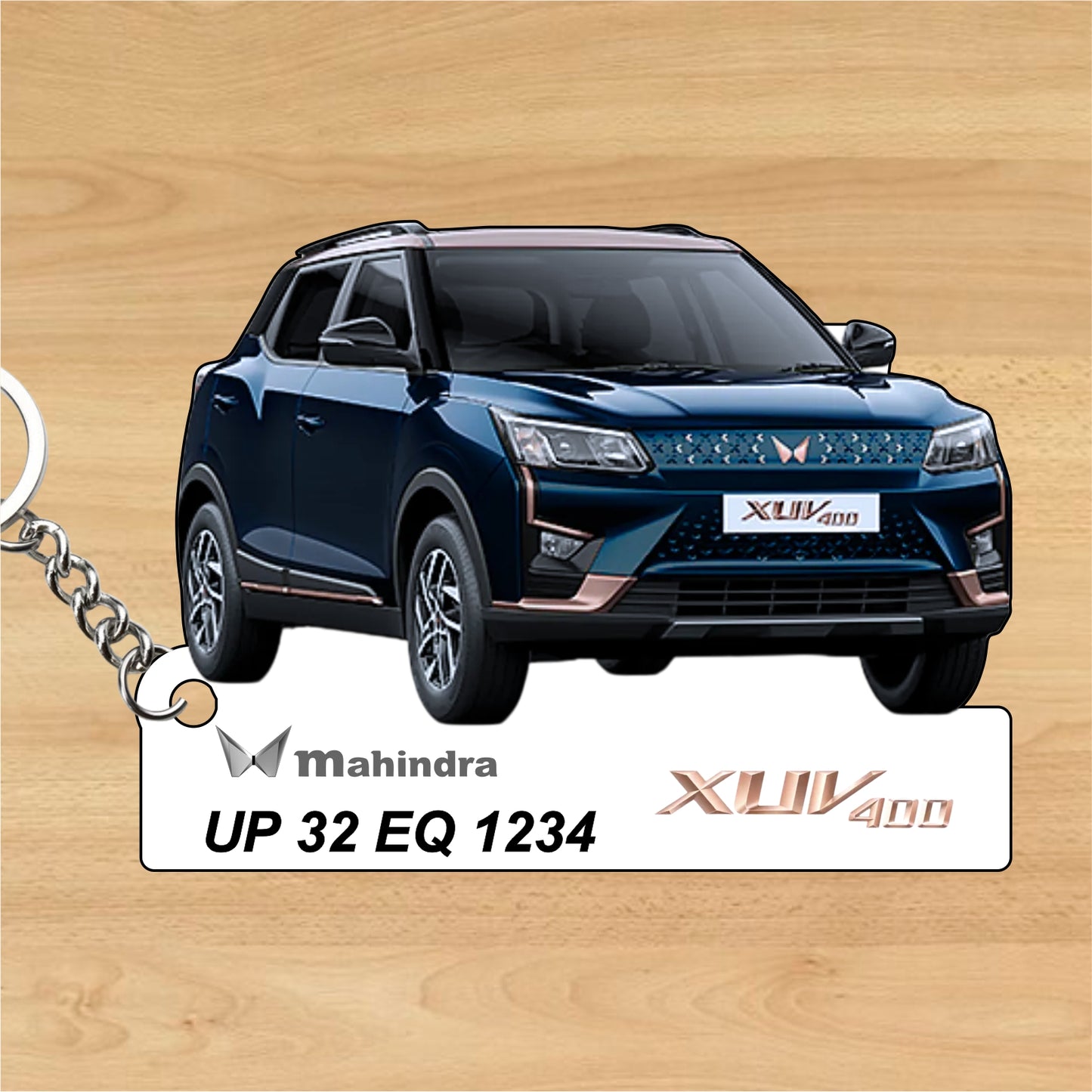 XUV 400 - Personalized Mahindra Car Keychain - Wood, Acrylic, Metal Printed