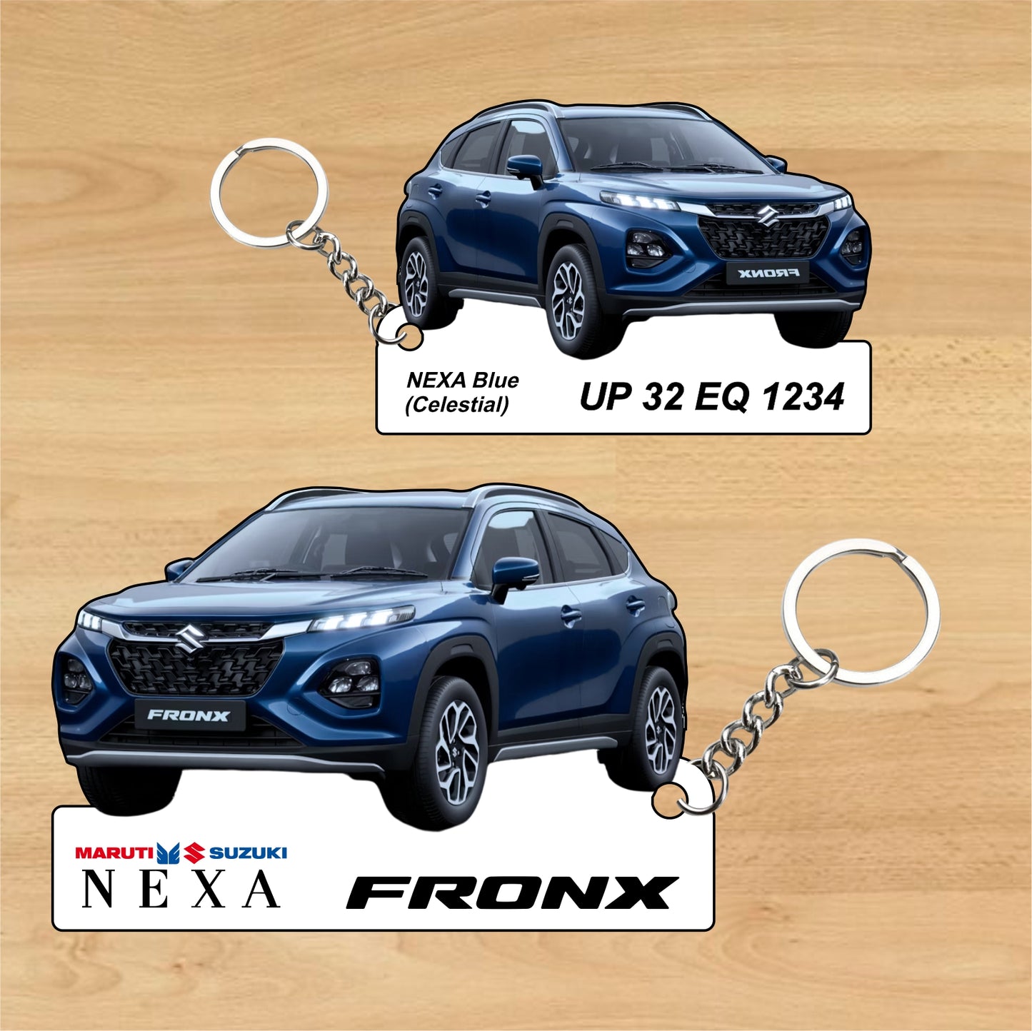 Fronx - Personalized Maruti Suzuki Nexa Keychain - Wood, Acrylic, Metal Printed