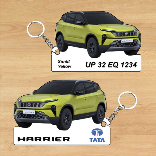 Harrier - Personalized Tata Car Keychain - Wood, Acrylic, Metal Printed