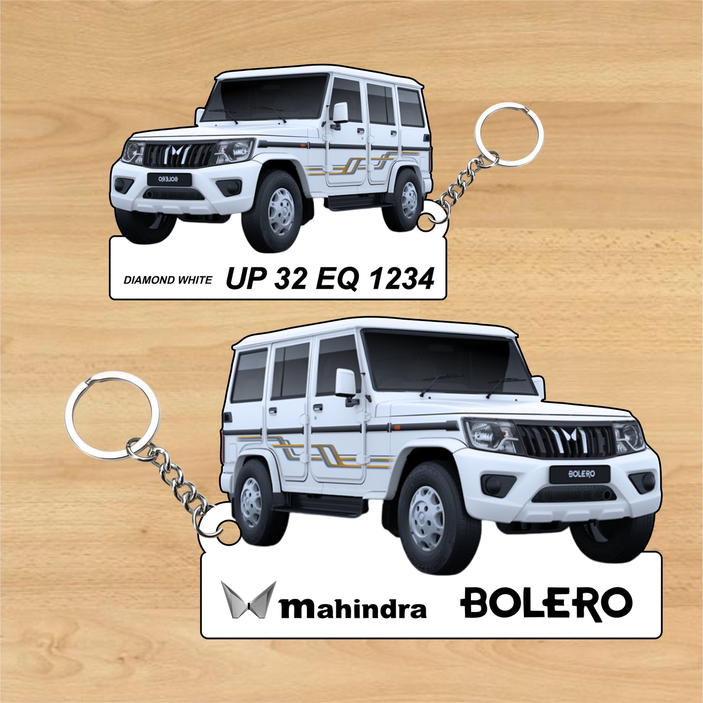 BOLERO - Personalized Mahindra Car Keychain - Wood, Acrylic, Metal Printed