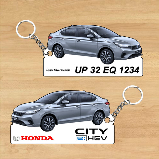 City E:HEV - Personalized Honda Car Keychain - Wood, Acrylic, Metal Printed