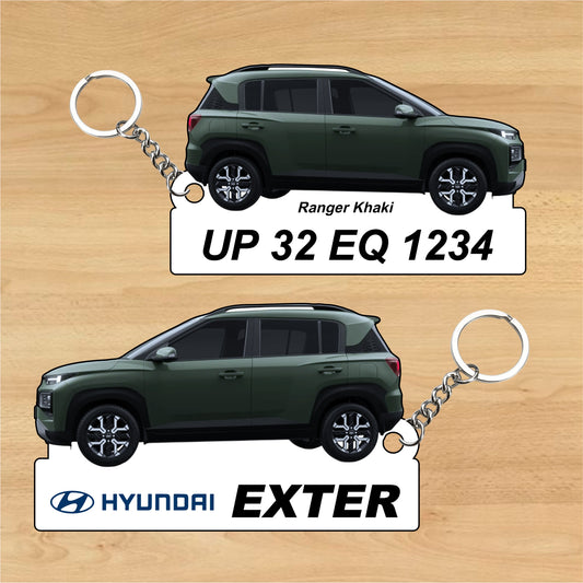 Exter- Personalized Hyundai Car Keychain - Wood, Acrylic, Metal Printed