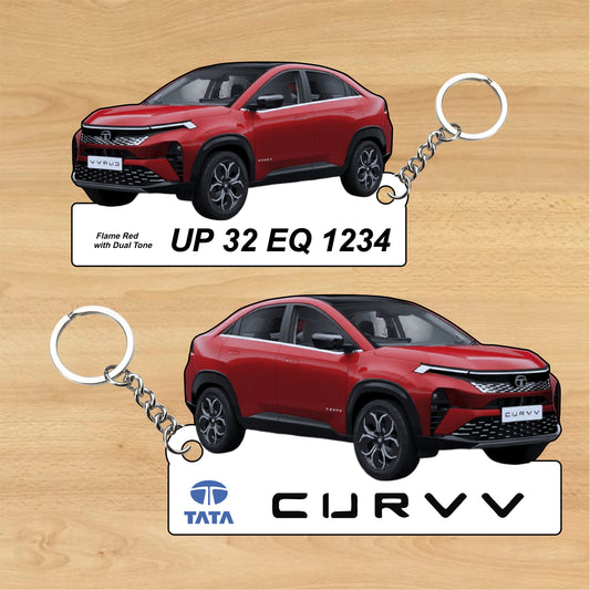 Curvv - Personalized Tata Car Keychain - Wood, Acrylic, Metal Printed