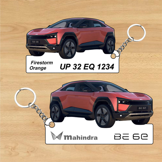 BE 6e - Personalized Mahindra Car Keychain - Wood, Acrylic, Metal Printed