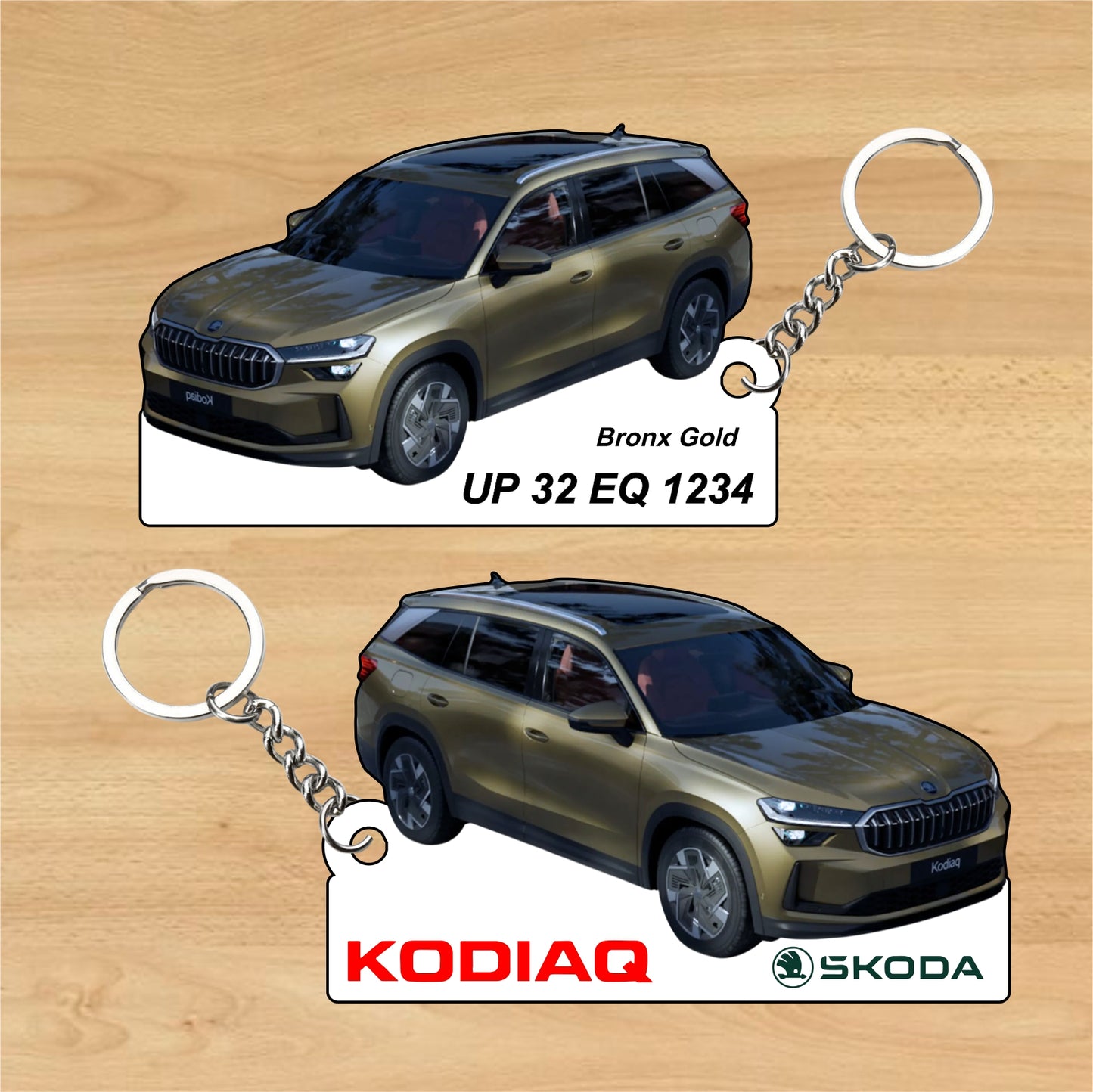 Kodiaq - Personalized Skoda Car Keychain - Wood, Acrylic, Metal Printed