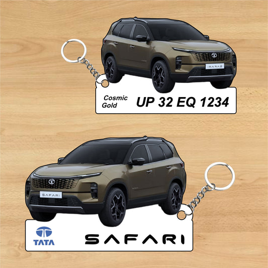 Safari (New) - Personalized Tata Car Keychain - Wood, Acrylic, Metal Printed