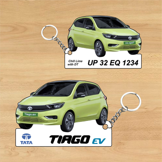 Tiago EV - Personalized Tata Electric Car Keychain - Wood, Acrylic, Metal Printed