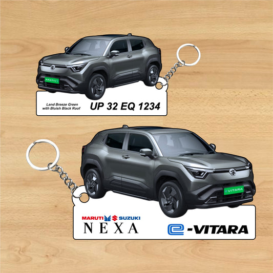 e-Vitara - Personalized  Maruti Suzuki Nexa Keychain - Wood, Acrylic, Metal Printed
