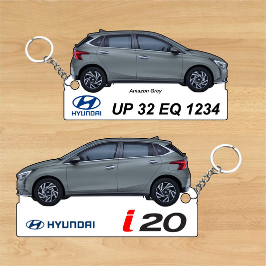 i20 - Personalized Hyundai Car Keychain - Wood, Acrylic, Metal Printed