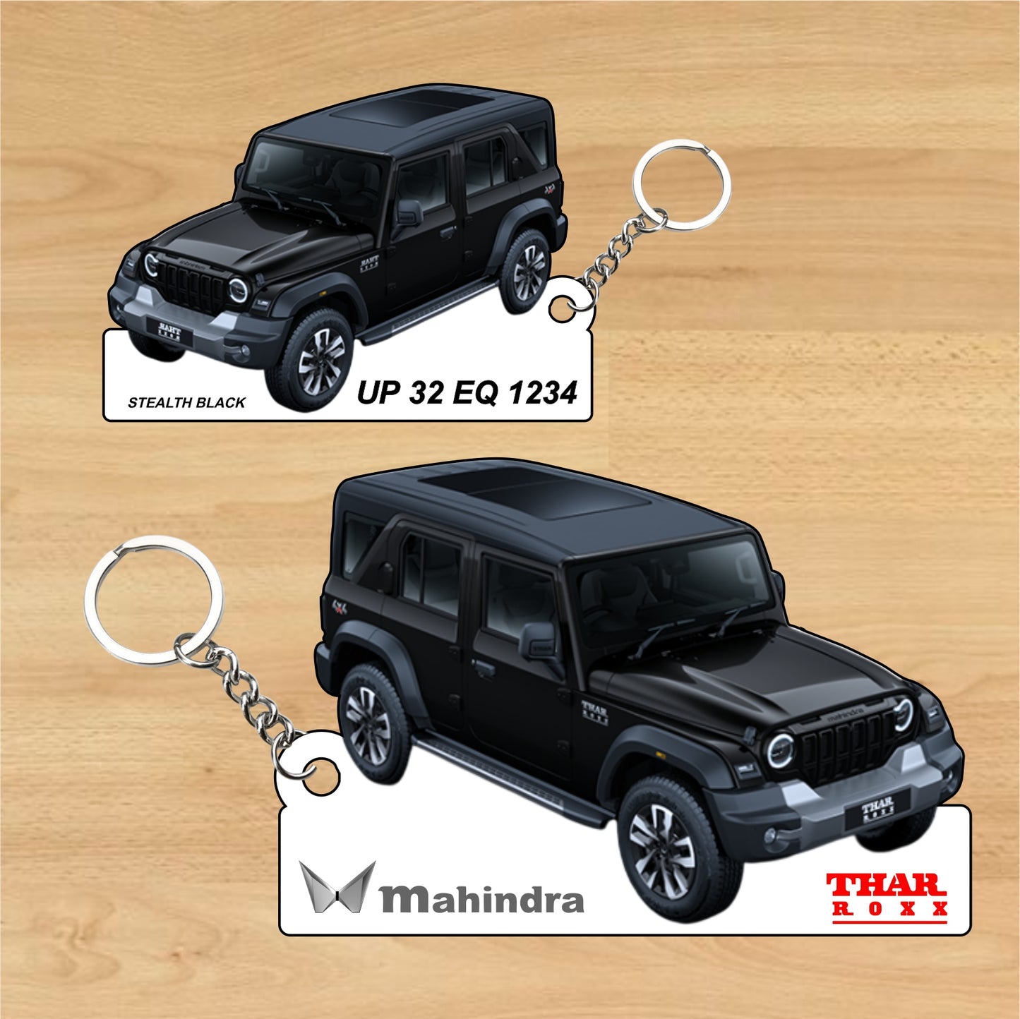 Thar Roxx - Personalized Mahindra Car Keychain - Wood, Acrylic, Metal Printed