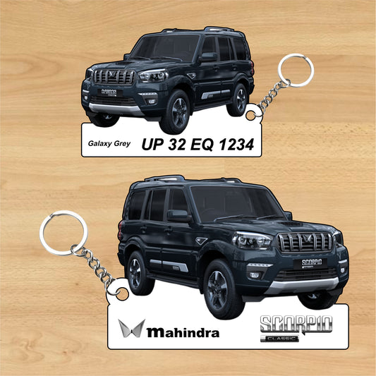 Scorpio Classic - Personalized Mahindra Car Keychain - Wood, Acrylic, Metal Printed