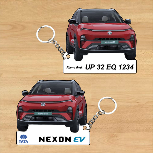 Nexon EV - Personalized Tata Electric Car Keychain - Wood, Acrylic, Metal Printed
