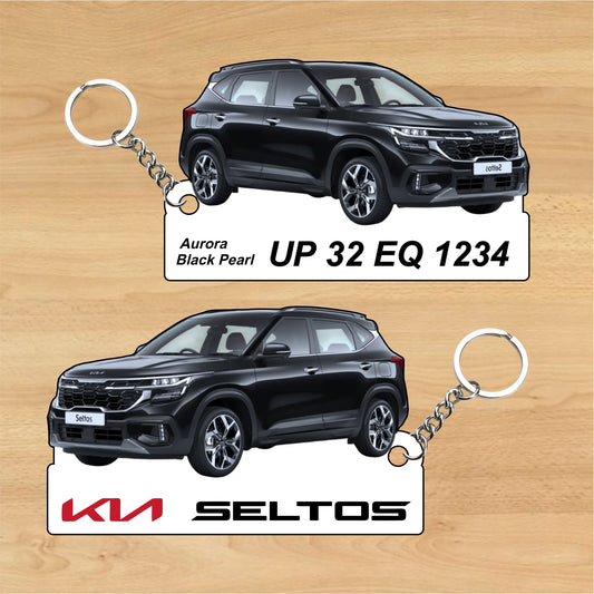 Seltos - Personalized Kia Car Keychain - Wood, Acrylic, Metal Printed