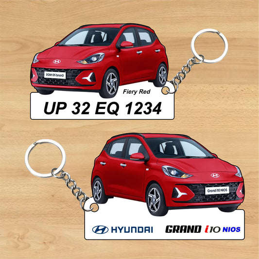 Grand i10 Nios- Personalized Hyundai Car Keychain - Wood, Acrylic, Metal Printed