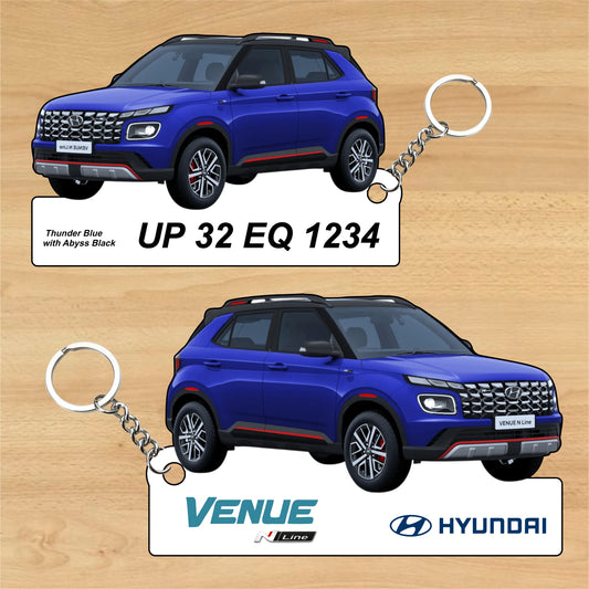Venue N Line - Personalized Hyundai Car Keychain - Wood, Acrylic, Metal Printed