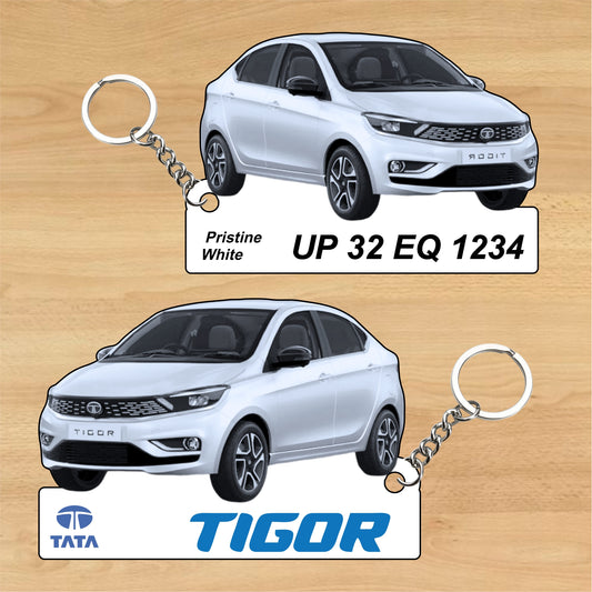 Tigor - Personalized Tata Car Keychain - Wood, Acrylic, Metal Printed