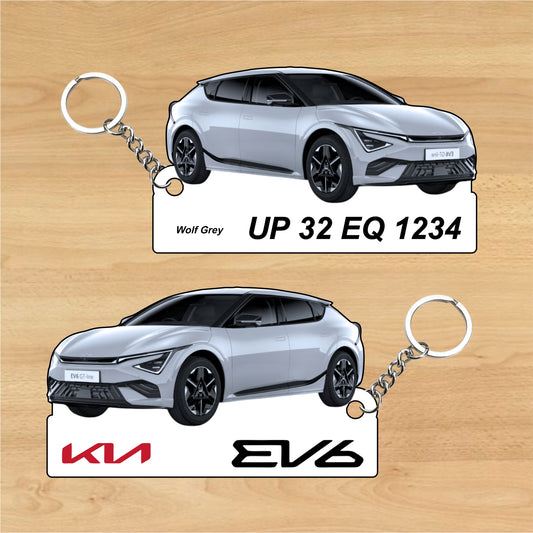 EV6 - Personalized Kia Car Keychain - Wood, Acrylic, Metal Printed