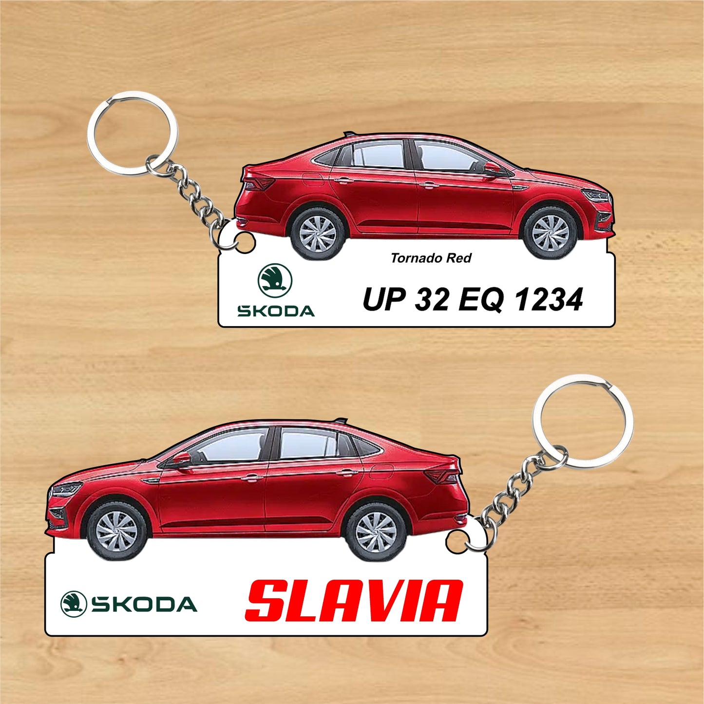 Slavia - Personalized Skoda Car Keychain - Wood, Acrylic, Metal Printed