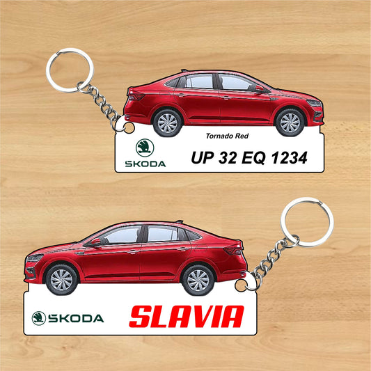 Slavia - Personalized Skoda Car Keychain - Wood, Acrylic, Metal Printed