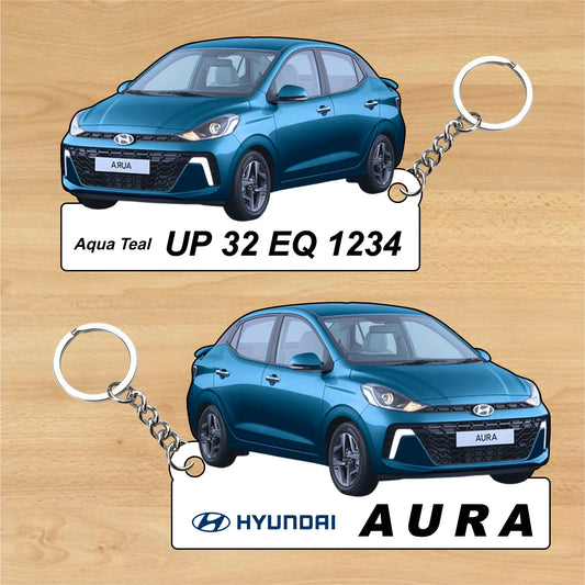 Aura - Personalized Hyundai Car Keychain - Wood, Acrylic, Metal Printed