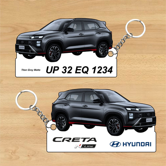 Creta N Line - Personalized Hyundai Car Keychain - Wood, Acrylic, Metal Printed