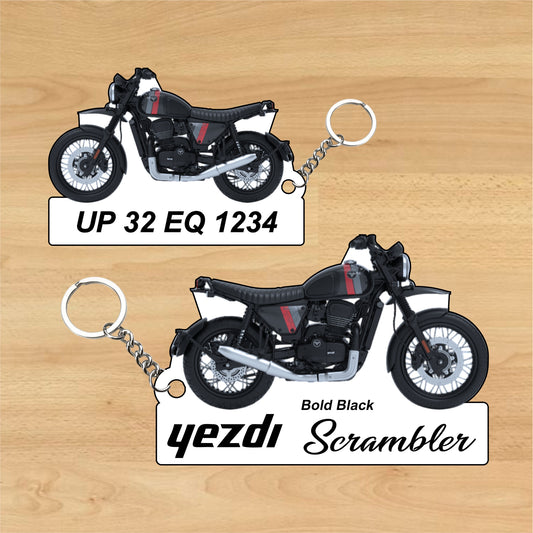 Yezdi Scrambler - Personalized Jawa Keychain - Wood, Acrylic, Metal Printed
