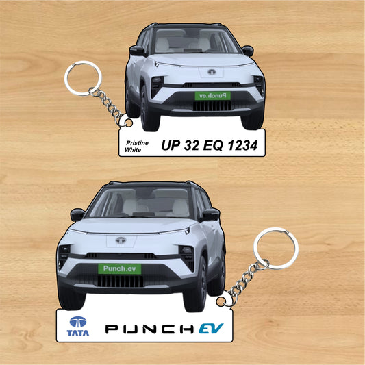 Punch EV - Personalized Tata Electric Car Keychain - Wood, Acrylic, Metal Printed