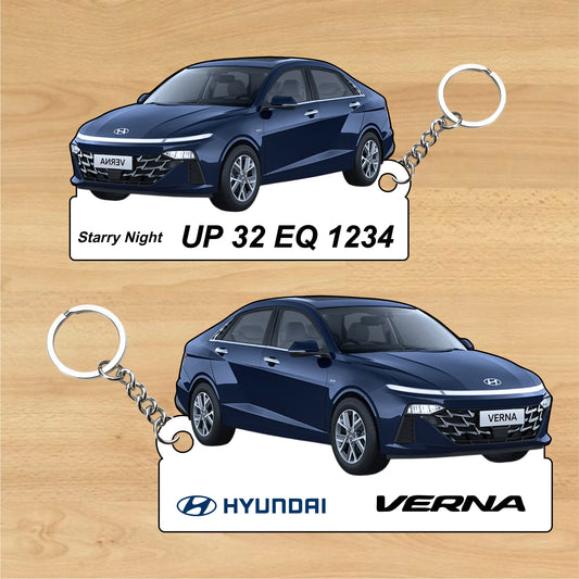 Verna- Personalized Hyundai Car Keychain - Wood, Acrylic, Metal Printed